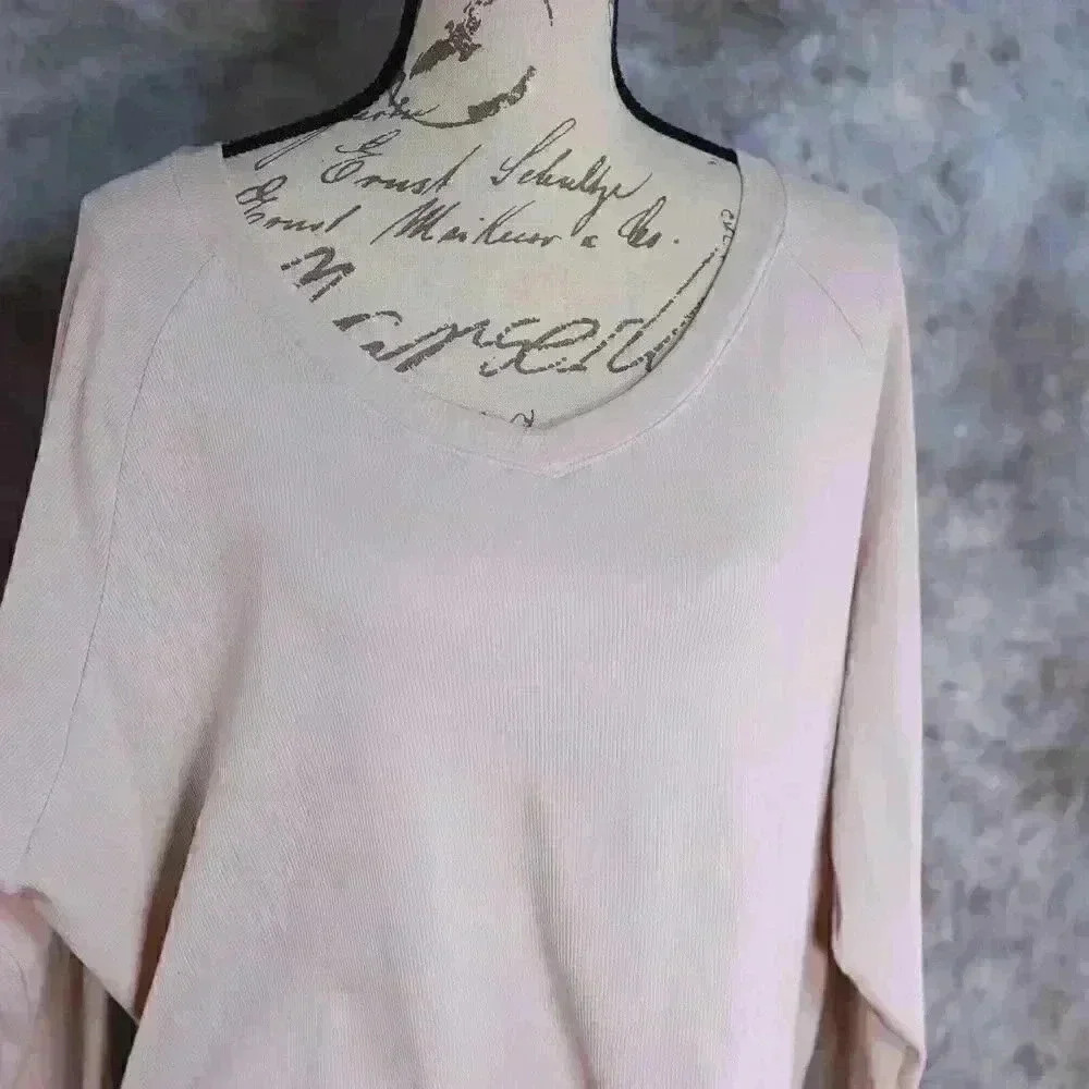 Women's Zyia Active Size M tan dolman sleeved vneck ribbed jersey top . V-Neck - Picture 2 of 13